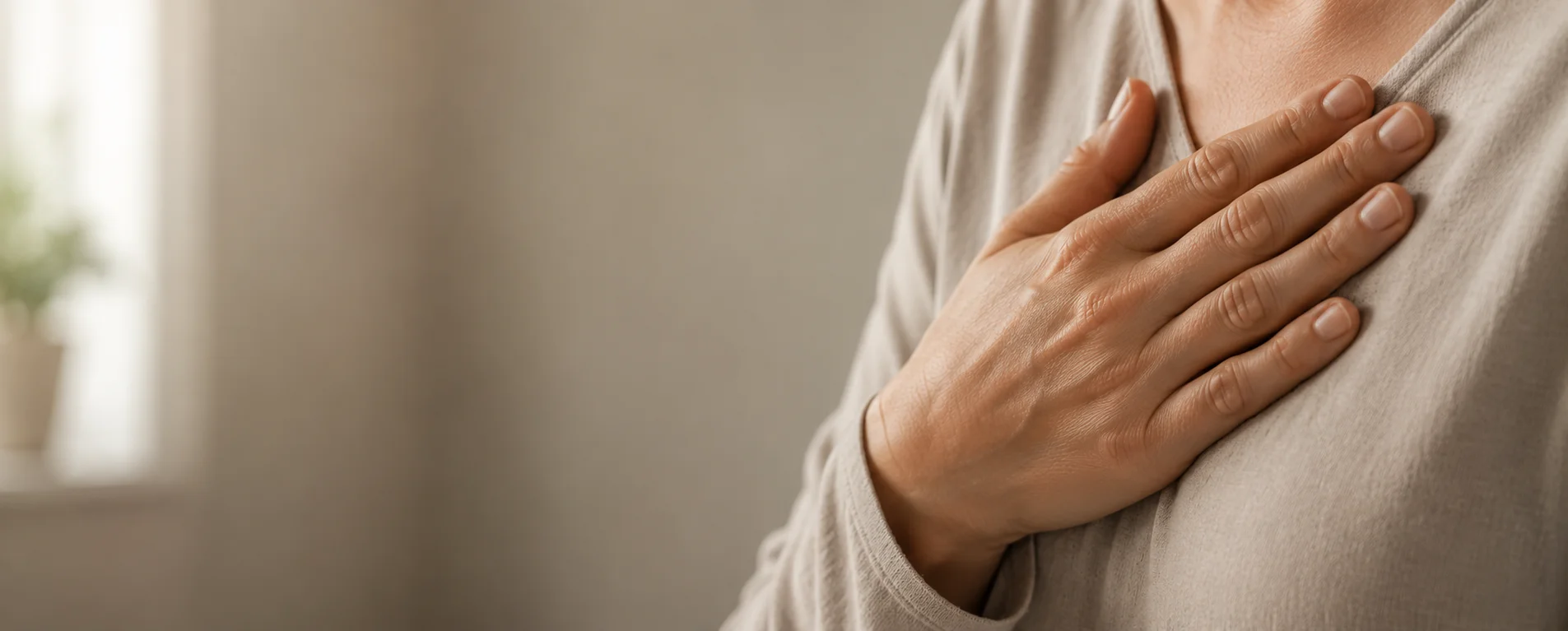 Close-up of a hand pressed flat against the chest in a calming breathing gesture — Sick Leave Certificate for Panic Attacks from OMC Health